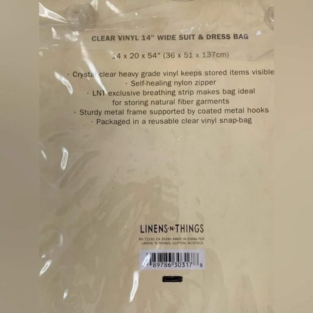 NIB Clear Vinyl Suit Dress Bag Wide Zippered Garment Bag Closet Organizer